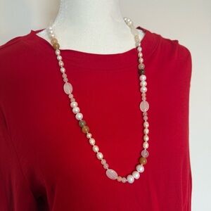 Natural Stone and Genuine Pearl Beaded Necklace